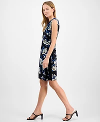 Connected Women's Floral-Print Side-Gathered Dress