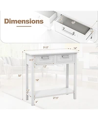 Narrow Console Table with Drawers and Open Storage Shelf