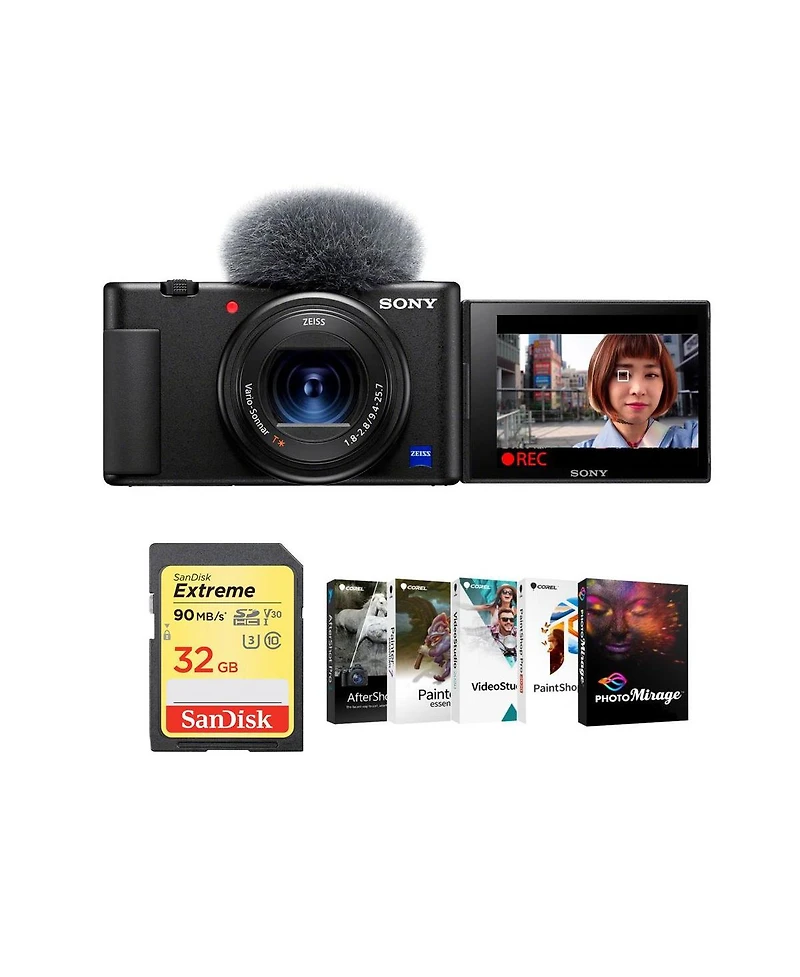 Sony Zv-1 Compact 4K Hd Camera Free Bundle With 32GB Sdhc U3 Memory Card, Pc Software Package