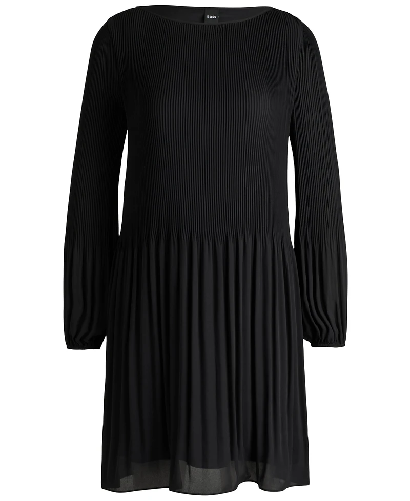 Boss by Hugo Women's Plisse Pleats Regular-Fit Crew-Neck Dress