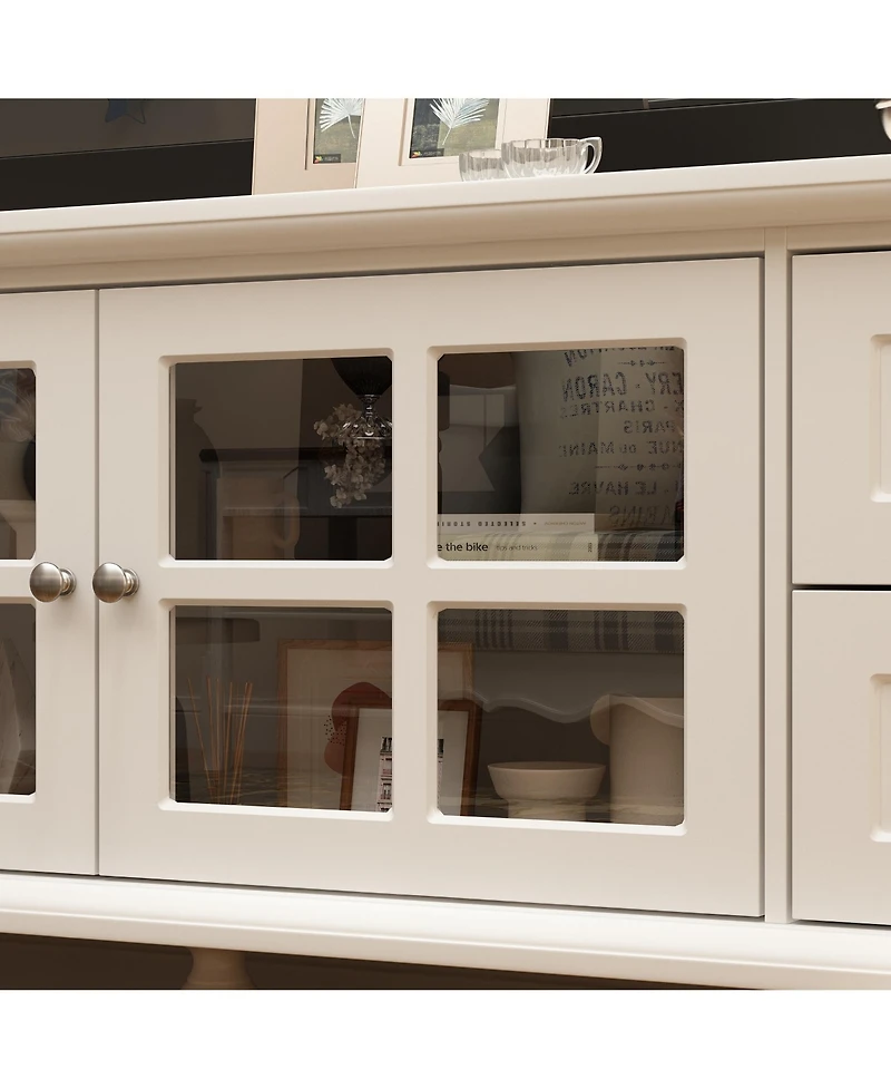 Tv Stand with 2 Glass Doors and 4 Drawers, Media Console , Entertainment Center