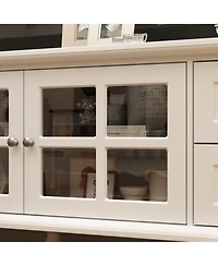 Tv Stand with 2 Glass Doors and 4 Drawers, Media Console , Entertainment Center