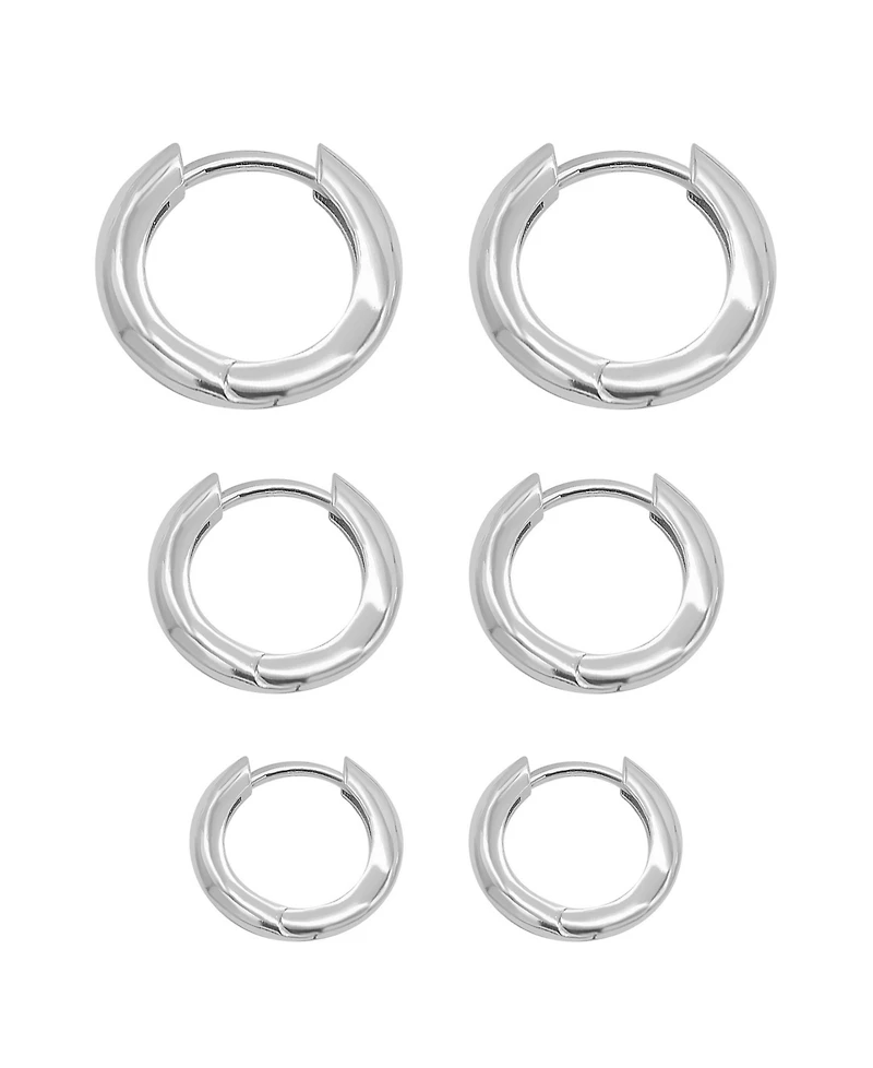 Adornia Silver 3-Huggie Hoop Earrings Set