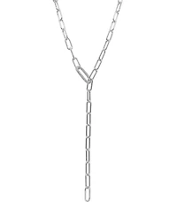 Adornia Silver Crystal Paper Clip Chain Lariat Necklace