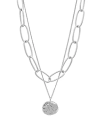 Adornia Silver Oval Link Chain and Coin Pendant Layered Necklace