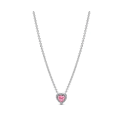 Pandora Sterling Silver Pink Elevated Heart Necklace