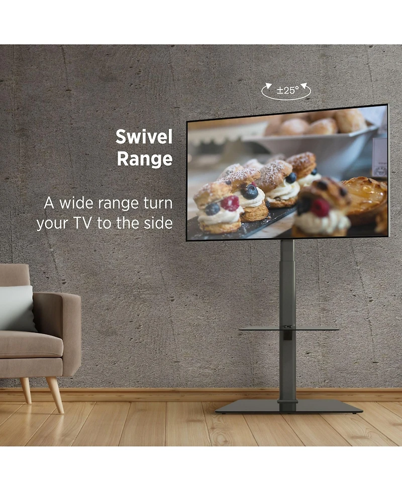 ProMounts Premium Swivel Floor Stand Tv Mount with Shelf for 37 to 72 Inch TVs, Holds up to 88Lbs