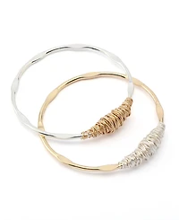 Robert Lee Morris Soho Two Tone Wire Wrapped Sculpted Bangle Bracelet Set