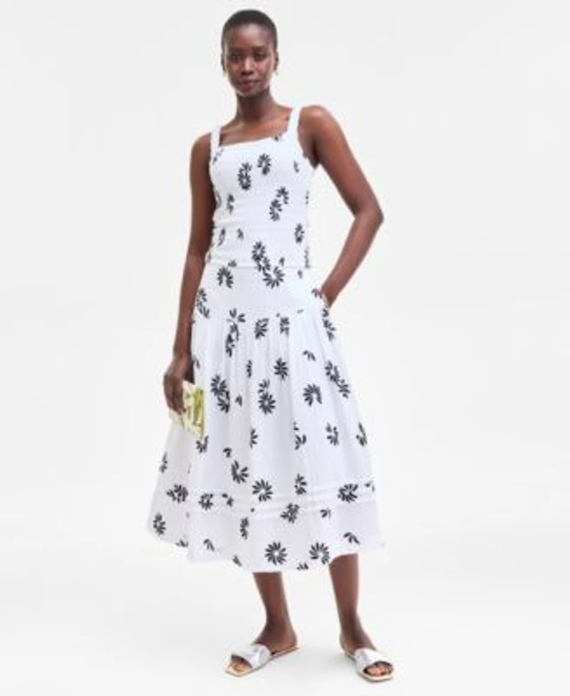 On 34th Womens Cotton Gauze Smocked Tank Tiered Midi Skirt Exclusively At Macys