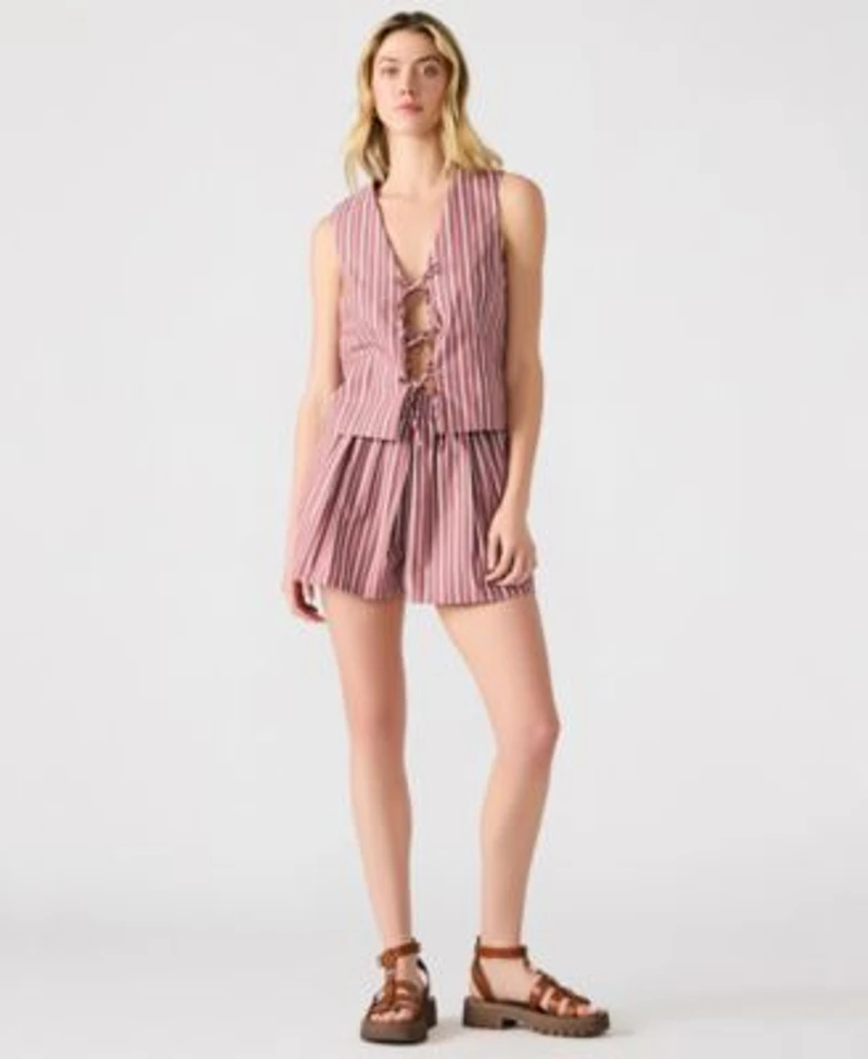 Steve Madden Womens Aliza Striped Tie Front Top Malena Striped Pull On Shorts