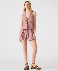 Steve Madden Womens Aliza Striped Tie Front Top Malena Striped Pull On Shorts