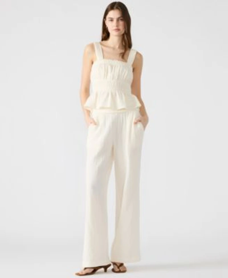Steve Madden Womens Gabrielle Smocked Top Pomeline Pull On Pants