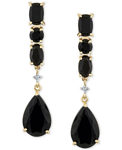 Onyx & Diamond Accent Linear Drop Earrings in 10k Yellow Gold