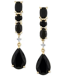 Onyx & Diamond Accent Linear Drop Earrings in 10k Yellow Gold