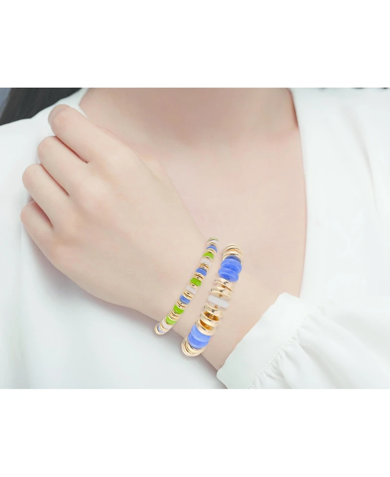 Laundry by Shelli Segal Gold Tone and Multi Color Disc 2pc Stretch Bracelet Set