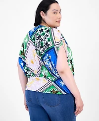 INC Plus Printed Ruched Surplice-Neck Top, Exclusively at Macy's