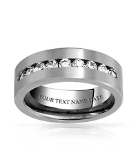 Bling Jewelry Channel Set Cz Cubic Zirconia Silver Tone Titanium Wide Band Ring