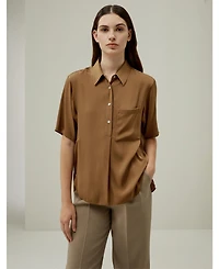 Women's Half-Placket Short Sleeve Button Up Shirt