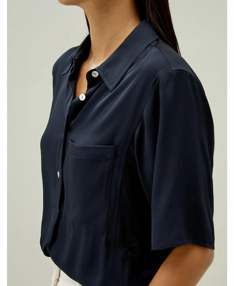 Women's Half-Placket Short Sleeve Button Up Shirt