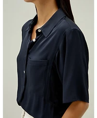 Women's Half-Placket Short Sleeve Button Up Shirt