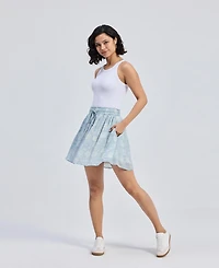 Reistor Women's Drawstring Short Skirt Blue Florals