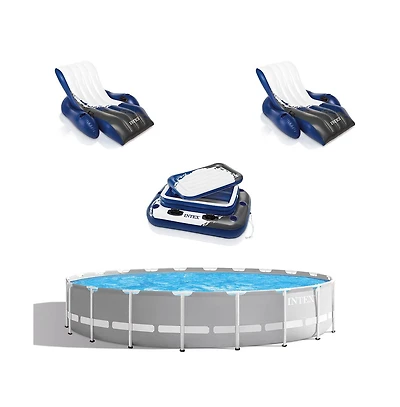 Intex Prism Frame 20ft x 52in Above Ground Pool, Lounger Float (2 Pack) & Cooler