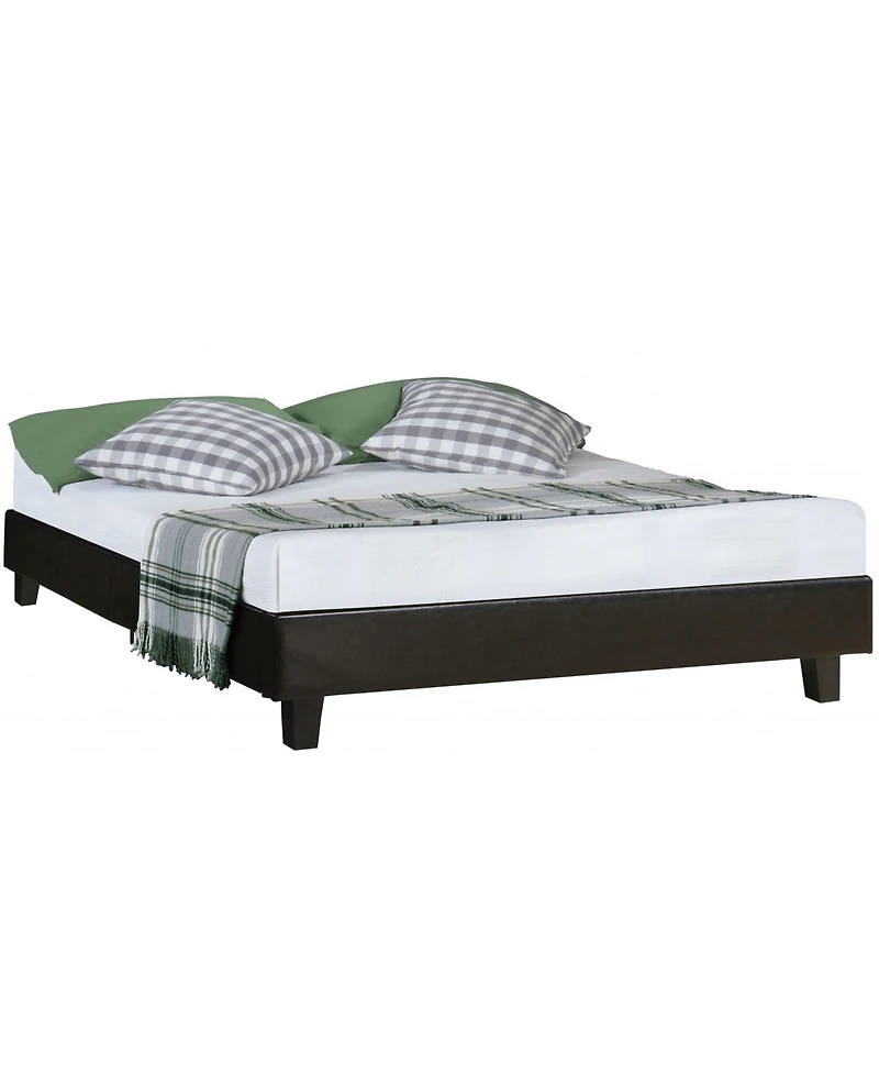 Solid & Manufactured Wood Bed Frame – Faux Leather Upholstered Headboard