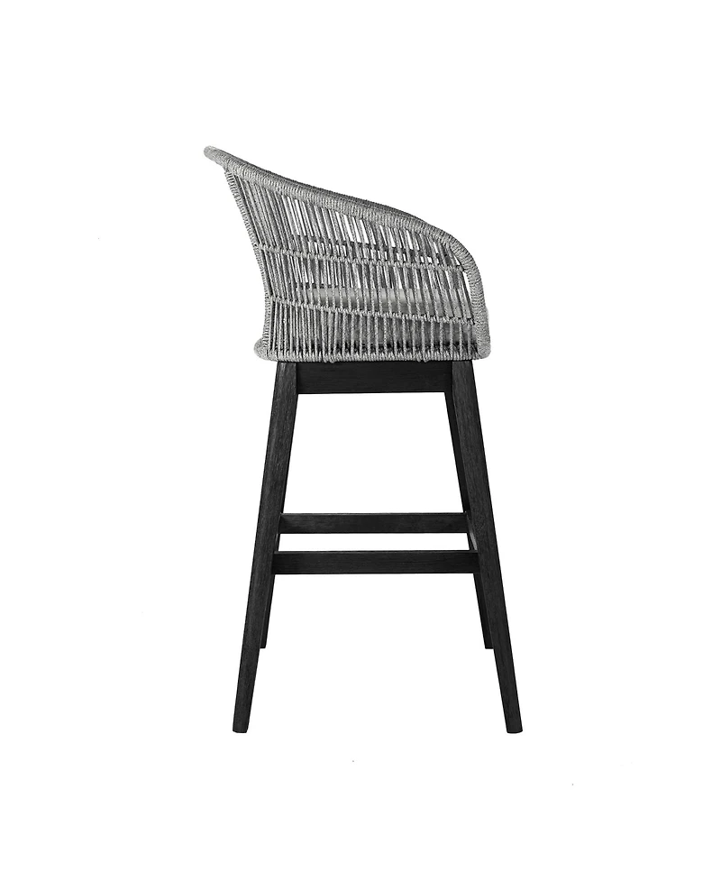 Low Back Solid Wood Outdoor Bar Height Chair with Footrest – Stylish Patio Seating