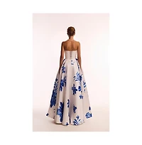 Milla Women's Wonderful white A-line maxi dress with blue flowers