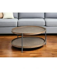 Sturdy Two-Tier Coffee Table with Wooden Top and Metal Frame