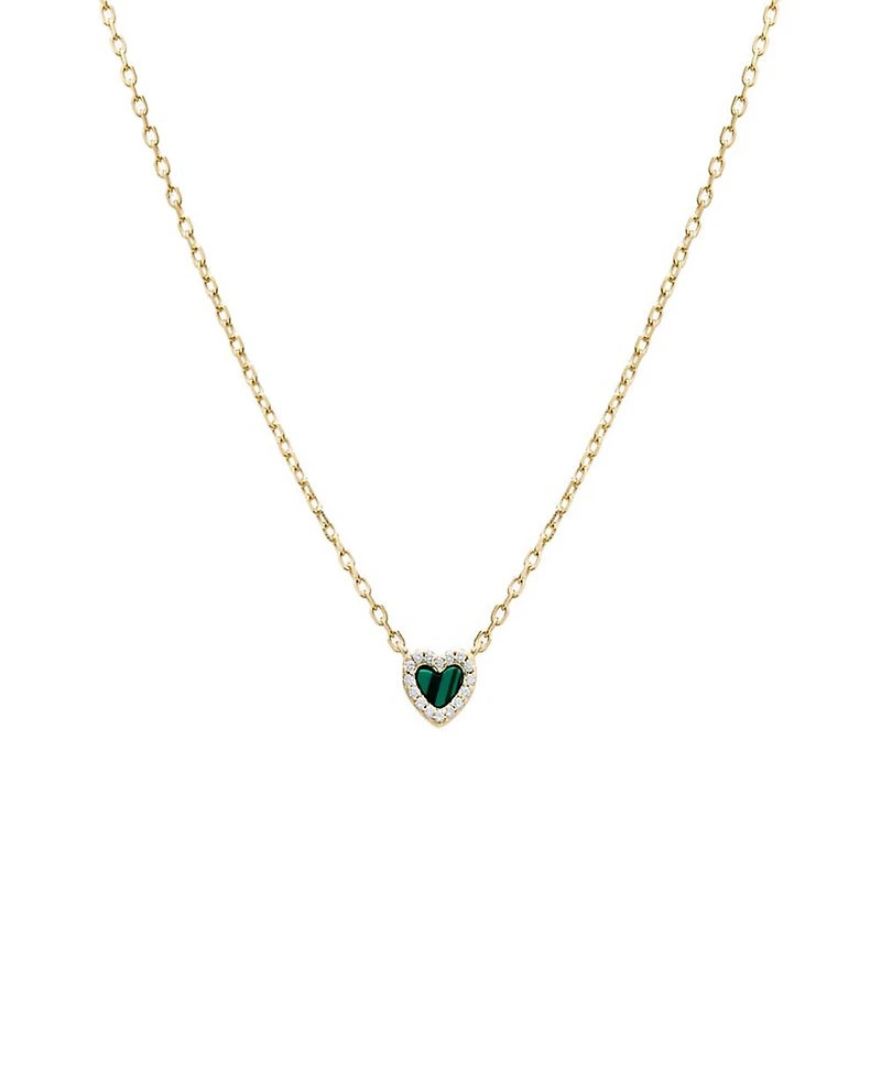 By Adina Eden Mini Pave Colored Gemstone Heart Pendant Necklace