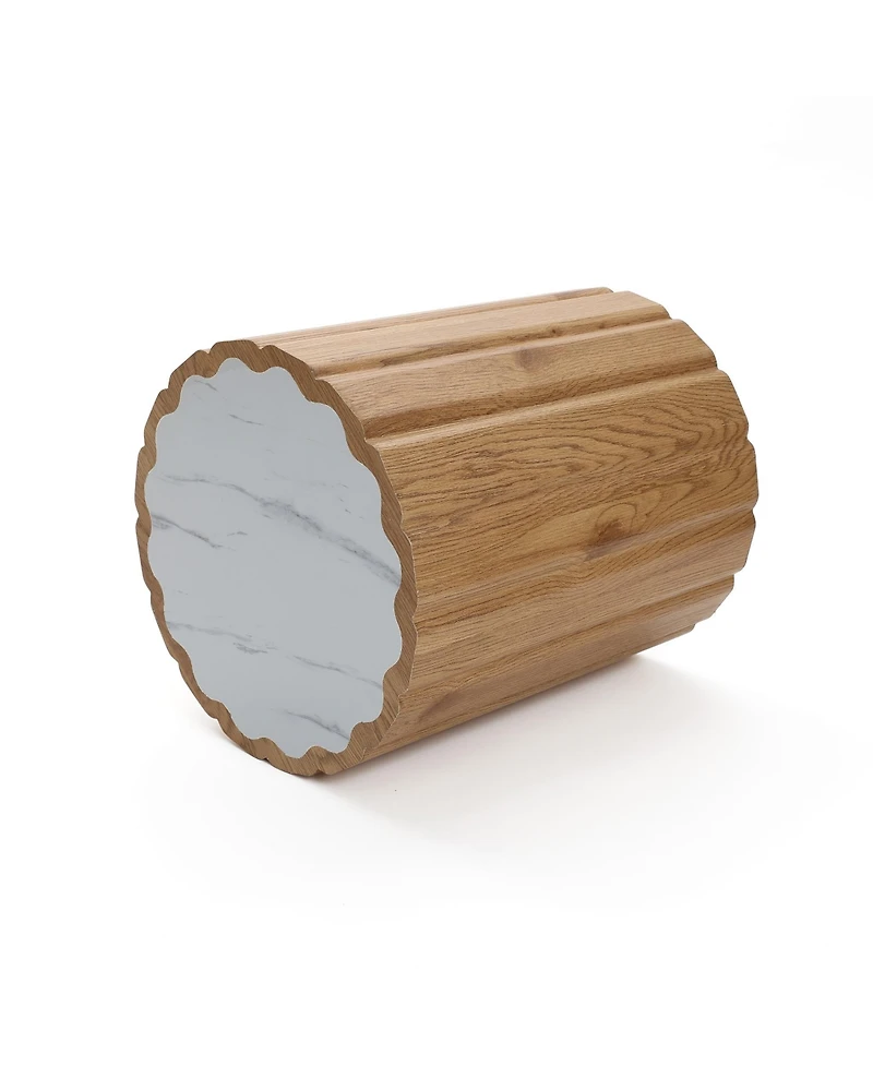 LuxenHome Wood Grain Manufactured Wood 18.9-Inch Tall Round End and Side Table with Faux Marble Top