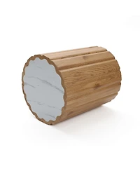 LuxenHome Wood Grain Manufactured Wood 18.9-Inch Tall Round End and Side Table with Faux Marble Top