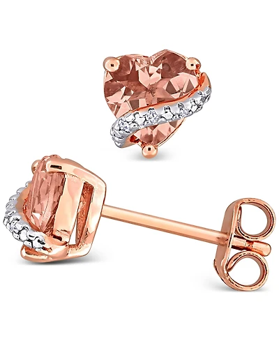 Morganite (1-1/3 ct. t.w.) & Diamond Accent Heart Stud Earrings in Rose-Plated Sterling Silver