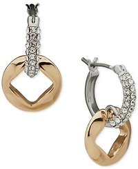 Karl Lagerfeld Paris Two-Tone Square-Cut Hoop Charm Pave Hoop Earrings