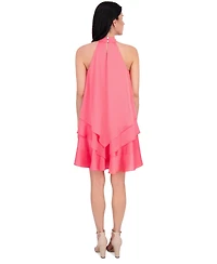 kensie Women's Satin Mock Neck Trapeze Dress
