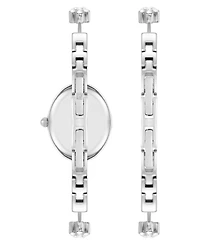 Anne Klein Women's Quartz Delicate Crystal Flower Silver-Tone Stainless Steel Bracelet Watch Set, 19mm