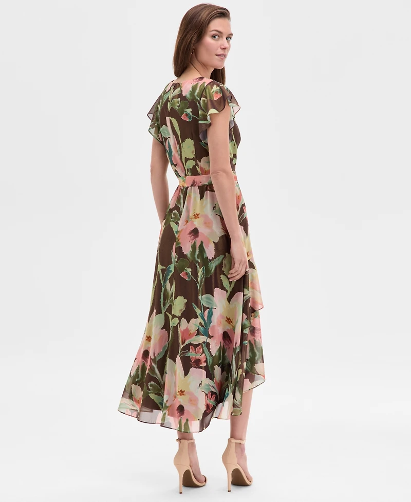 Adrianna Papell Women's High-Low Ruffle Floral Midi Dress