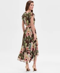 Adrianna Papell Women's High-Low Ruffle Floral Midi Dress
