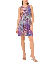 Msk Women's Mixed-Print Keyhole-Back Swing Dress