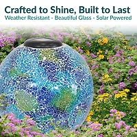 Sunnydaze Decor Glass Mosaic Garden Gazing Globe with Solar Light - 10 Blue