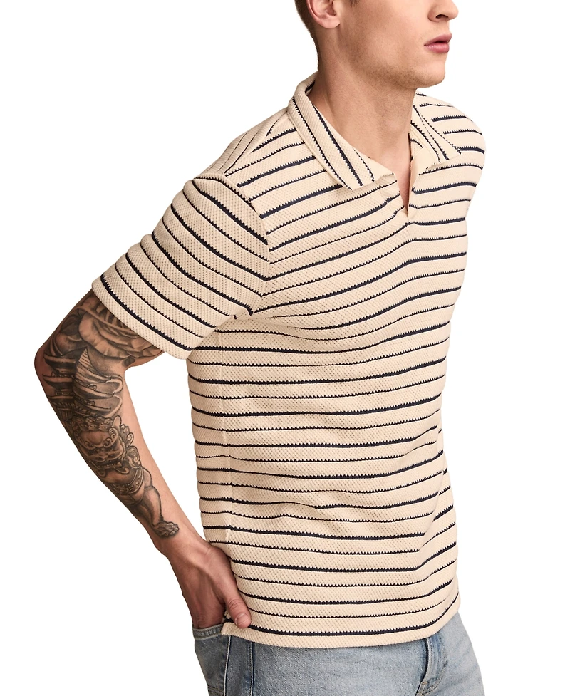 Lucky Brand Men's Short Sleeve Waffle-Knit Striped Polo Shirt