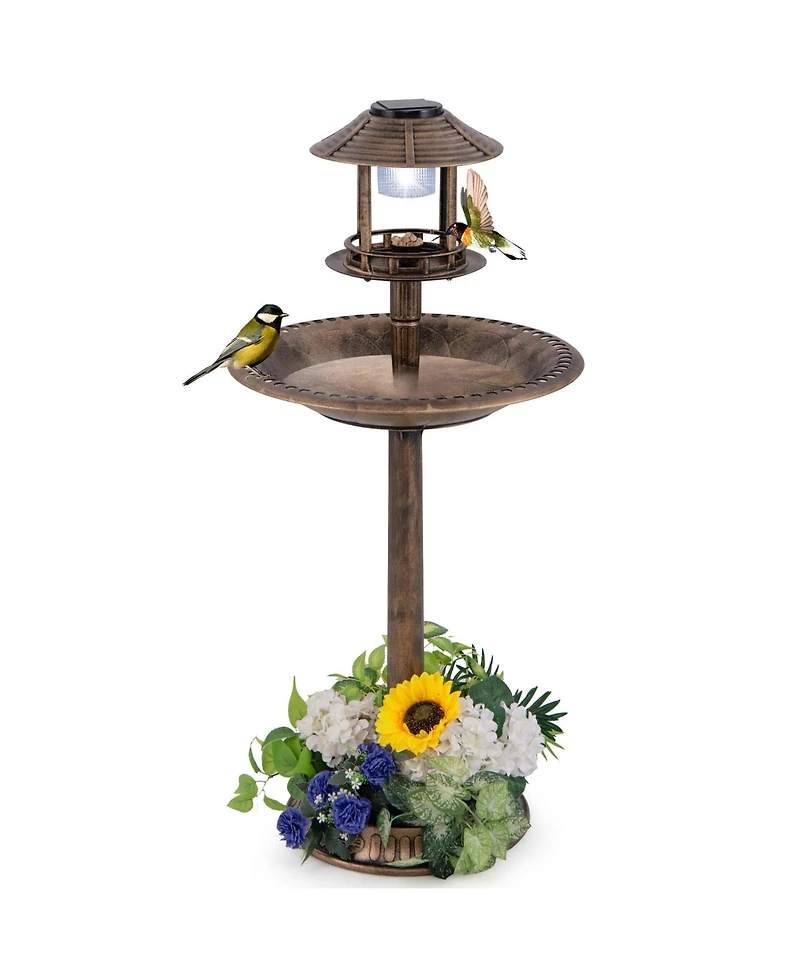 3-In-1 Pedestal Bird Bath with Solar Light Feeder & Flower Planter