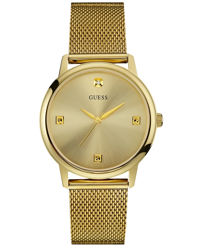 Guess Men's Diamond Accent Gold-Tone Stainless Steel Mesh Bracelet Watch 40mm U0280G3