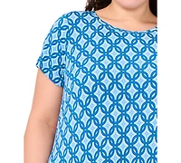Msk Plus Size Printed Round-Neck Short-Sleeve Maxi Dress