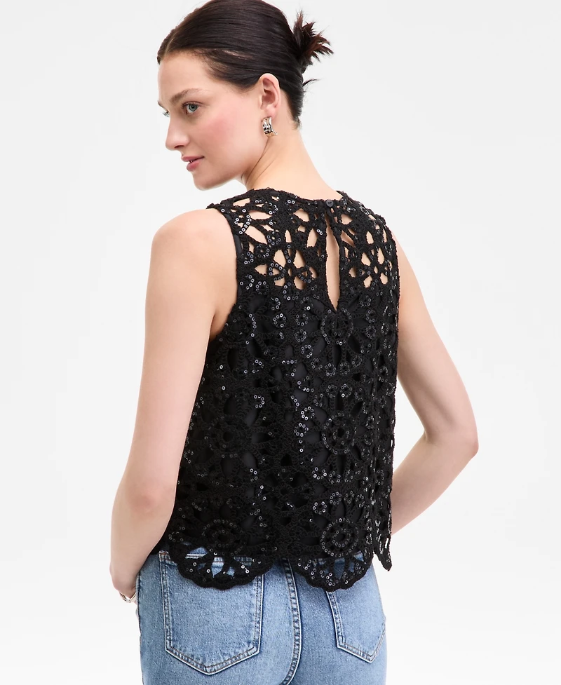 On 34th Women's Sequin Crochet Scallop-Hem Tank, Exclusively at Macy's