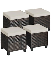 4PCS Patio Rattan Ottoman Cushioned Seat Foot Rest Coffee Table