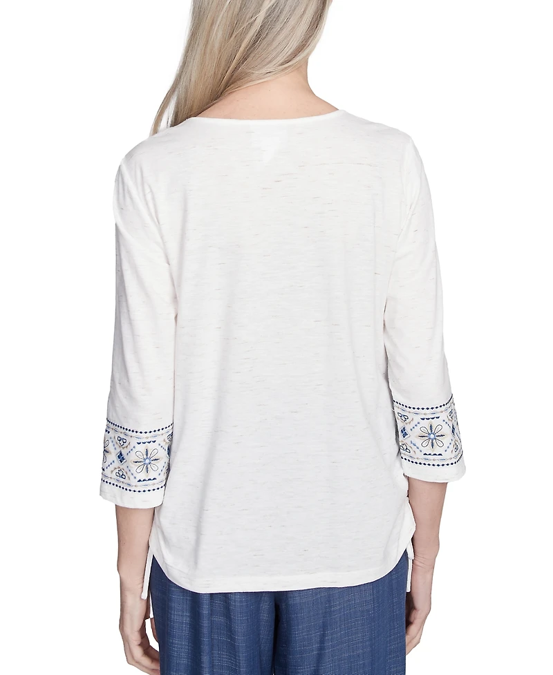 Alfred Dunner Petite Summer Solstice Embroidered Top