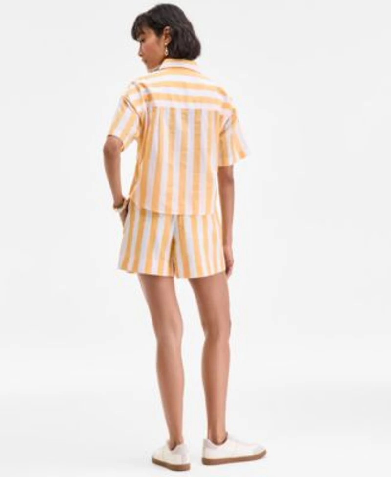 On 34th Womens Cotton Striped Short Sleeve Shirt Pull On Shorts Exclusively At Macys