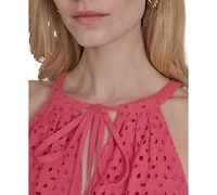 Vince Camuto Petite Cotton Tie-Neck Sleeveless Tiered Dress